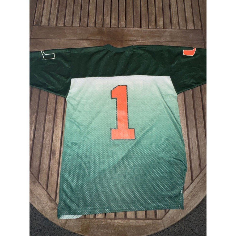 Vintage Miami Hurricanes Canes #1 Fade Mesh Football Jersey Youth L 14-16 - Picture 6 of 9